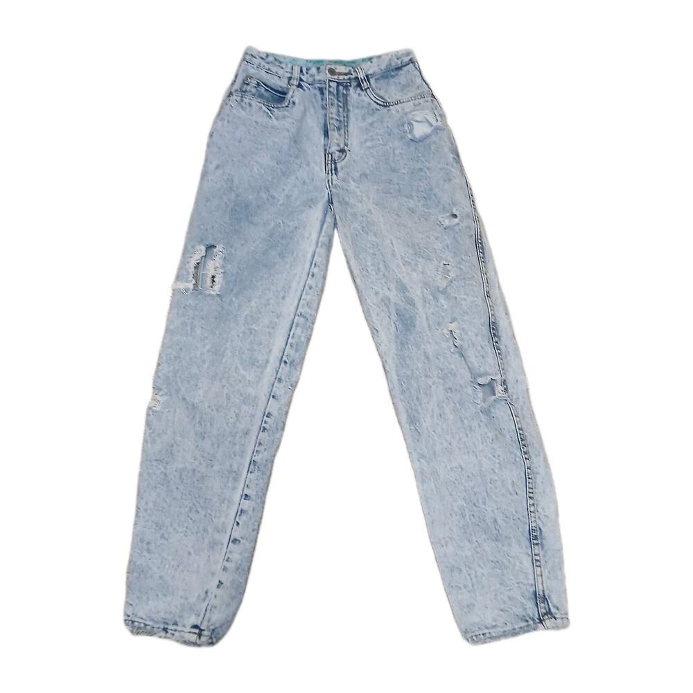 Vtg Jordache Acid Wash High Rise Distressed Thrashed Tapered Mom Jeans 24” Waist